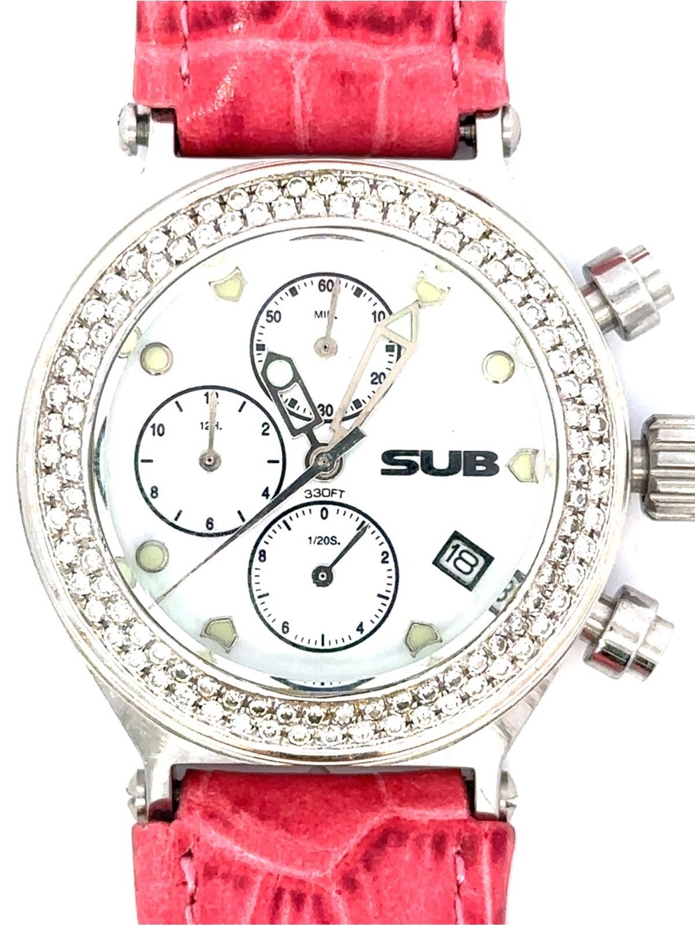 Submarine Pink and Silver Crystal Accent Women's Chronograph Watch